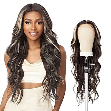 Sensationnel Butta Lace Wigs Unit 34 Extra Wide 5 Inch Deep Parting Synthetic Preplucked Hairline Glueless Lacefront 1B OFFBLACK