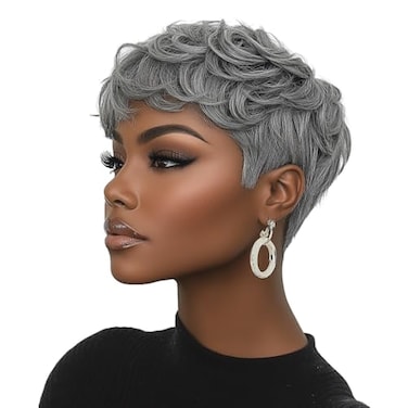 BOBCOO Pixie Cut Wig Short Wigs for Black Women Short Pixie cut Wigs for Black Women Black Mixed With White