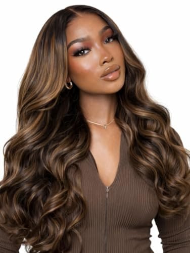 Beauty Forever 7x5 Bye Bye Knots Lace Front WigBody Wave Balayage Brown Highlight WigGlueless Drawstring Wig Pre Plucked Pre Bleached HD LaceNatural Look Beginner Friendly Wig 150 Density 16 Inch