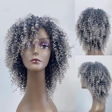 Fallsea Gray Braided Kinky Curly Synthetic Afro Short Wig for Black Women