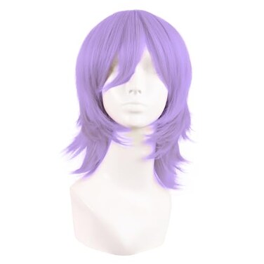 MapofBeauty 14 Inch35 cm Short Cosplay Wolf Tail Synthetic Side Bangs Party Wig Light Purple