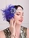 Aimimier 1920s Flapper Feather Headband Royal Blue Sapphire Headpiece with Sparkling Crystal Head Chain Masquerade Hair Accessories for Women