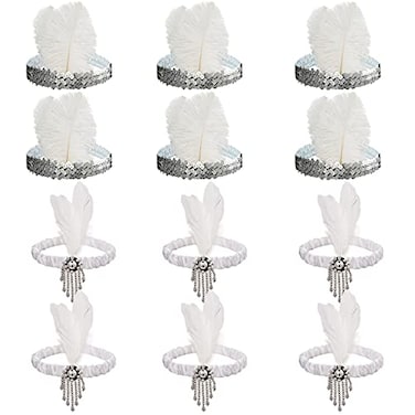 Tongcloud 12pcs 1920s Flapper Headband Costume Flapper Headpiece for Women Feather Headband for Gatsby Theme Party White