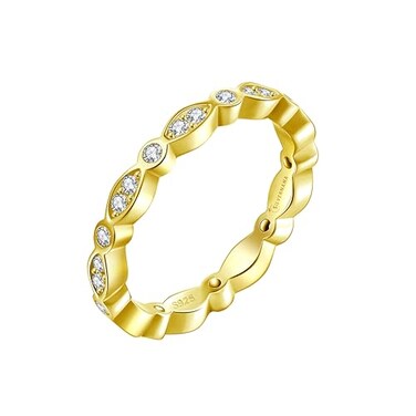 SILVERNANA Marquise Round Moissanite Wedding Band for Women Sterling Silver with Gold Plated Full Eternity Stackable Ring for Her Size 65
