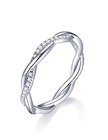 IMOLOVE Moissanite Wedding Band Wedding Rings for Women Twisted Rings 925 Sterling Silver Rings with 18K White Gold Plated Eternity Stackable Engagement Ring Anniversary Band Size 6