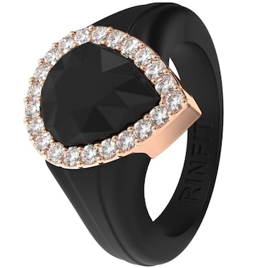 Rinfit Womens Silicone Wedding Ring Promise Rings for Her with Pear Metal Frame Cubic Zirconia Stones BlackRose Gold Stones Size 7