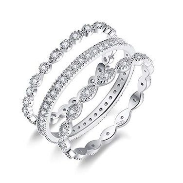 AVECON Wedding Rings for Women Anniversary Eternity Bands Womens 3 Stackable Rings CZ Engagement Bridal 925 Sterling Silver Ring Sets Size 9