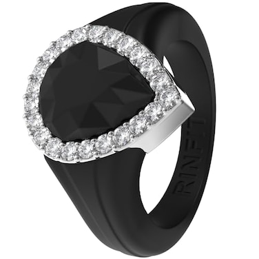 Rinfit Womens Silicone Wedding Ring Promise Rings for Her with Pear Metal Frame Cubic Zirconia Stones BlackSilver Stones Size 5