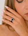 Rinfit Womens Silicone Wedding Ring Promise Rings for Her with Pear Metal Frame Cubic Zirconia Stones BlackSilver Stones Size 6