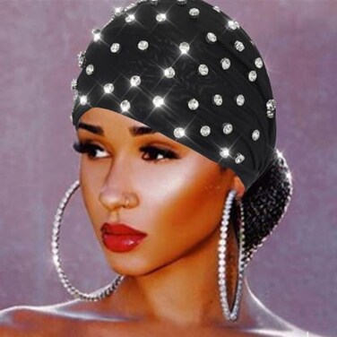 GORTIN Sparkle Rhinestones Headband Black African Head Wraps Crystal Stretch Head scarf for Women