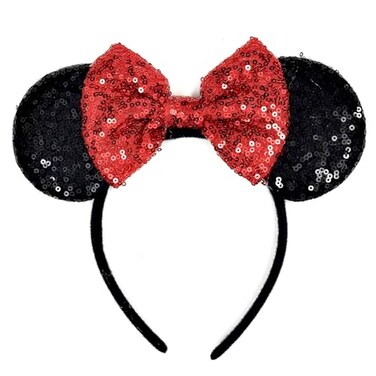 ASHONE Mouse Ears Headbands for Women Groups Mouse Ears Shiny Bows for Birthday Themed Events Accessories Party Red One Size