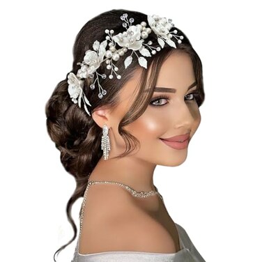 Mpoikba Bridal Hair Accessories Pearl Adorned Wedding Hair Pieces for Brides Flower Hair Combs for Bride