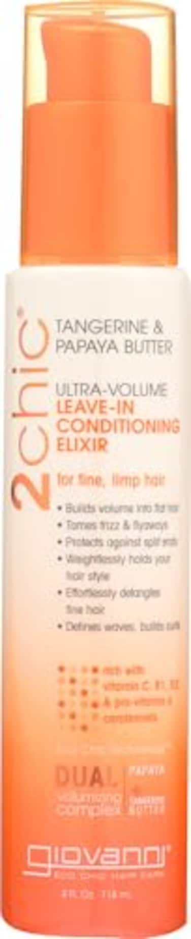 GIOVANNI 2chic UltraVolume LeaveIn Conditioning Styling Elixir Builds Volume Promotes Weightless Control for FineThin Hair Volumizing Formula with Papaya Tangerine Butter Color Safe 4 oz