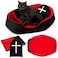 Memorywuu 3 Pcs Gothic Cat Bed Set with 19 Inch Washable Coffin Cat Bed Black Tombstone Pillow Red and Black Blanket Gothic Pet Furniture Activity Center for Halloween