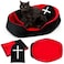 Memorywuu 3 Pcs Gothic Cat Bed Set with 19 Inch Washable Coffin Cat Bed Black Tombstone Pillow Red and Black Blanket Gothic Pet Furniture Activity Center for Halloween