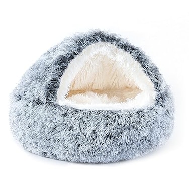 NOYAL Round Hooded Donut Dog Bed for Small Medium Pets Plush Fluffy AntiAnxiety Cat Cave Bed with Cover