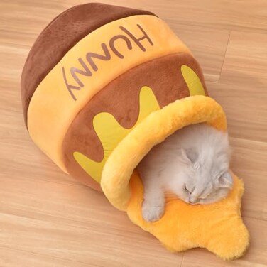 Romaneco Honey Pot Cat Cave Bed Soft and Thick Rebound Sponge Pet Nest with Removable Washable Cushion Cute Cartoon Design for Small Cats and Breeds