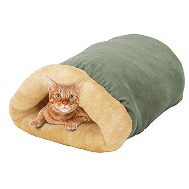 GOOPAWS 4 in 1 Self Warming Burrow Cat Bed Pet Hideway Sleeping Cuddle Cave Sage Green