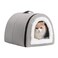 Hollypet Cat Bed SelfWarming 2 in 1 Foldable Kitty Cave Hut House Nest Pet Sleeping Bed Linen Pet Condo for Indoor Cats Gray Arched Cave