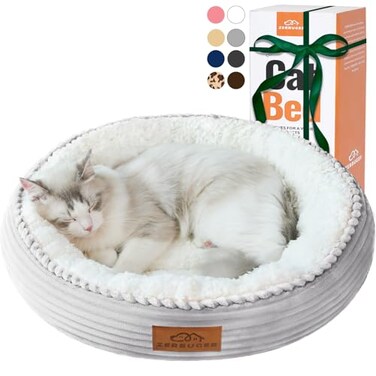 Zerbuger 20in Washable Cat Beds for Indoor Cats Round Donut Pet Bed for Cats Small Dogs Puppy Kitten AntiSlip Bottom Calming Bed Gift Ideal for Every Home Space Light Grey