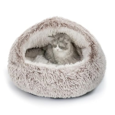 CATISM Cat Bed Plush Hooded Cat Beds for Indoor Cats Self Warming Cats Beds Cave Cozy Pod for Indoor Kitten or Small Dog Removable Washable with NonSlip Bottom
