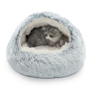 CATISM Cozy Plush Hooded Cat Bed IndoorOutdoor SelfWarming Cave Removable Washable NonSlip Bottom
