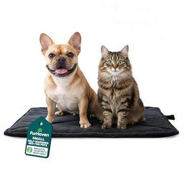FurHaven ThermaNAP Self Warming Cat Mat Dog Bed for Crates with SelfWarming Technology for Cozy Rest Fully Machine Washable Small Plush Faux Fur Black