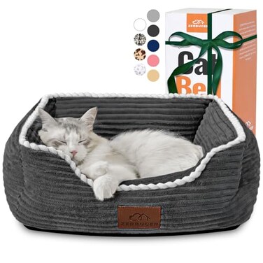 Zerbuger Cat Dog Bed for Pets Rectangle Pet Bed Gift for Puppy and Kitten Machine Washable Calming Fluffy Pet Couch Sofa for Indoor Outdoor Portable Soft Cat Bed with NonSlip Bottom Small Dark Grey