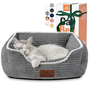 Zerbuger Cat Dog Bed for Pets Rectangle Pet Bed Gift for Puppy and Kitten Machine Washable Calming Fluffy Pet Couch Sofa for Indoor Outdoor Portable Soft Cat Bed with NonSlip Bottom Small Grey
