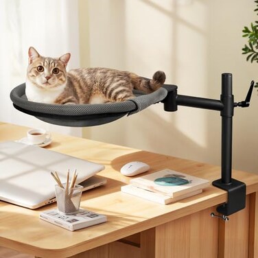Crazydeer Cat Desk Bed 360 Rotating Height Adjustable Desk Cat Nest Elevated Breathable Cats Bed for Desk with Removable Washable Cover for Indoor Kitten CatsMaximum Hold Up to 40lb