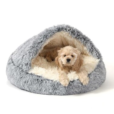 NOYAL Round Hooded Donut Dog Bed for Small Medium Pets Plush Fluffy AntiAnxiety Cat Cave Bed with Cover