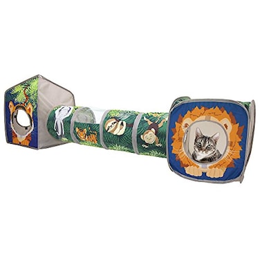 Kitty City Safari Jungle Cat Play Set Collapsible PopUp Cat Toys Combo with Cube Tunnel Hideout Interactive Indoor Cat Playhouse for Exercise Hiding Lounging