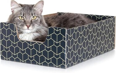 BrightSpot Solutions Purrfect Cat Box Modern Cat Box Lounger with PeekaBoo Cutout Premium Corrugated Cardboard Cat Bed for Sleeping and Relaxation Interactive Board Box for Indoor Kittens and Small Pe