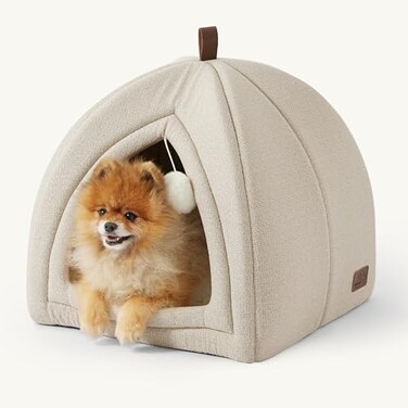 Bedsure Cat Beds for Indoor Cats 2 in 1 Cat Cave House Tent for Kittens and Small Pets with Removable Washable Cushioned Pillow Foldable Kitten Hideaway with NonSlip Bottom Beige 173 inches