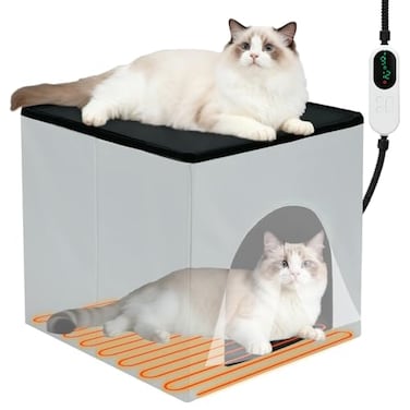 GNEORA Heated Cat House for IndoorOutdoor Foldable Heated Cat House with Heating Pad Adjustable TempTiming Waterproof Cube Warming Cat Cave Bed for Indoor Kitty Puppy Small Pet Hideaway in Winter