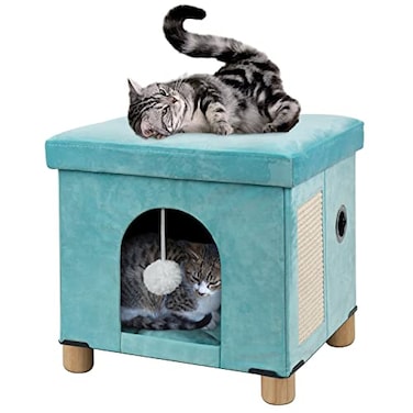 BRIANDANY BRIAN DANY Cat Beds for Indoor CatsCat Cave House for Kitten with Scratch Board Ball 145X 125X 141 inches Green