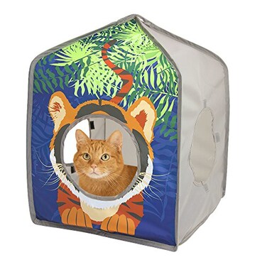 Kitty City Safari Jungle Tiger PopUp Cat House Collapsible Indoor Cat Hideout with Peekaboo Openings Lightweight Foldable Cat Playhouse