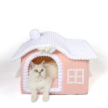 Jiupety Rabbit Cat Houses for Indoor Cats Chimney Cute Cat Bed Cave Enough Interior Space Cartoon Soft Pet House Up to 37 lbs Kitten Pink