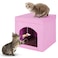 ShellKingdom Collapsible Cat House Foldable Kitty Cat Cube and Cat Cave with Bed Cat Stool Condo for Indoor Cats Gifts 13 x 13 x 13 inches Pink