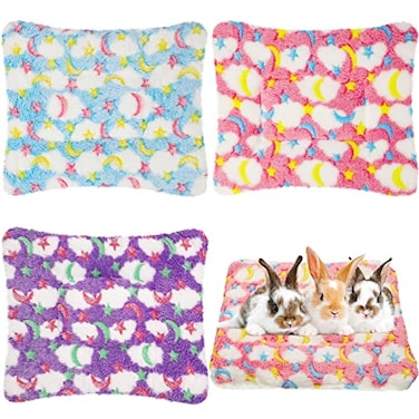 Jetec 3 Pcs Bunny Guinea Pig Beds Soft Bunny Mats Warm Guinea Pig Mat Small Animal Bed Pads Fleece Sleeping Pads for Indoor Rabbit Hamster Squirrel Hedgehog ChinchillaFleeceMoonColorful