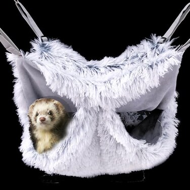 FULUE Ferret Rat Plush Hammock Soft Bed Hammock Sugar Glide Cage Accessories for Rat Guinea Pig Chinchilla Squirrel Toy for Cage 13inch Grey