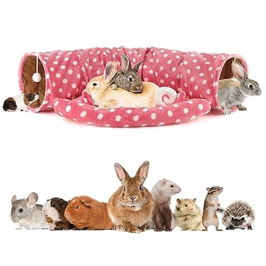 BWOGUE Bunny Tunnel Bed 2in1 Collapsible Tunnel Tubes Toys with Removable Mat Hideout for Cats Kittens Rabbits Guinea Pigs Kitty