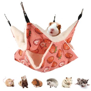 LEFTSTARER Rat Ferret Hammock Toy and Cage Accessories for Guinea Pig Hamster Rat Sugar Glider Ferret Parrot to Hide Sleep Play Strawberry