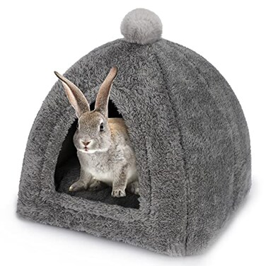 YUEPET Large Rabbit Cave Bed Bunny Warm Tent House Small Animal Triangle Hideout for Rabbit Bunny Guinea Pig Ferret Dark Grey