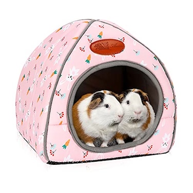BWOGUE Guinea Pig Bed Large HideOut Cozy House Bed for Rabbits Ferret Chinchilla Bearded Dragon Winter Warm Cage Nest Hamster Accessories Cute Bunny and Carrot Pattern