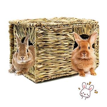 BWOGUE Extra Large Grass House for RabbitsHand Crafted Natural Grass Hideaway Foldable Bed Hut with Openings Playhouse for Bunny Guinea Pig Chinchilla Ferret for Play and Sleep