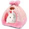 YUEPET Bunny Bed Warm Guinea Pig Cave Beds Cute Bowknot House Big Hideouts Cage Accessorie for Dwarf Rabbits Hamster Bunny Ferrets Rats Hedgehogs Chinchilla Pink Grid