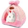 YUEPET Bunny Bed Warm Guinea Pig Cave Beds Cute Bowknot House Big Hideouts Cage Accessorie for Dwarf Rabbits Hamster Bunny Ferrets Rats Hedgehogs Chinchilla Pink Grid