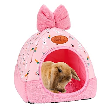 YUEPET Bunny Bed Warm Guinea Pig Cave Beds Cute Bowknot House Big Hideouts Cage Accessorie for Dwarf Rabbits Hamster Bunny Ferrets Rats Hedgehogs ChinchillaCarrot