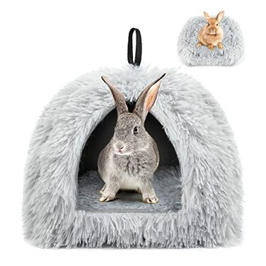YUEPET Rabbit Bed Warm House and Hideout Calming Grey Bunny Cave Bed for Rabbit Ferrets Guinea Pigs Hamsters and Other Small AnimalsGrey